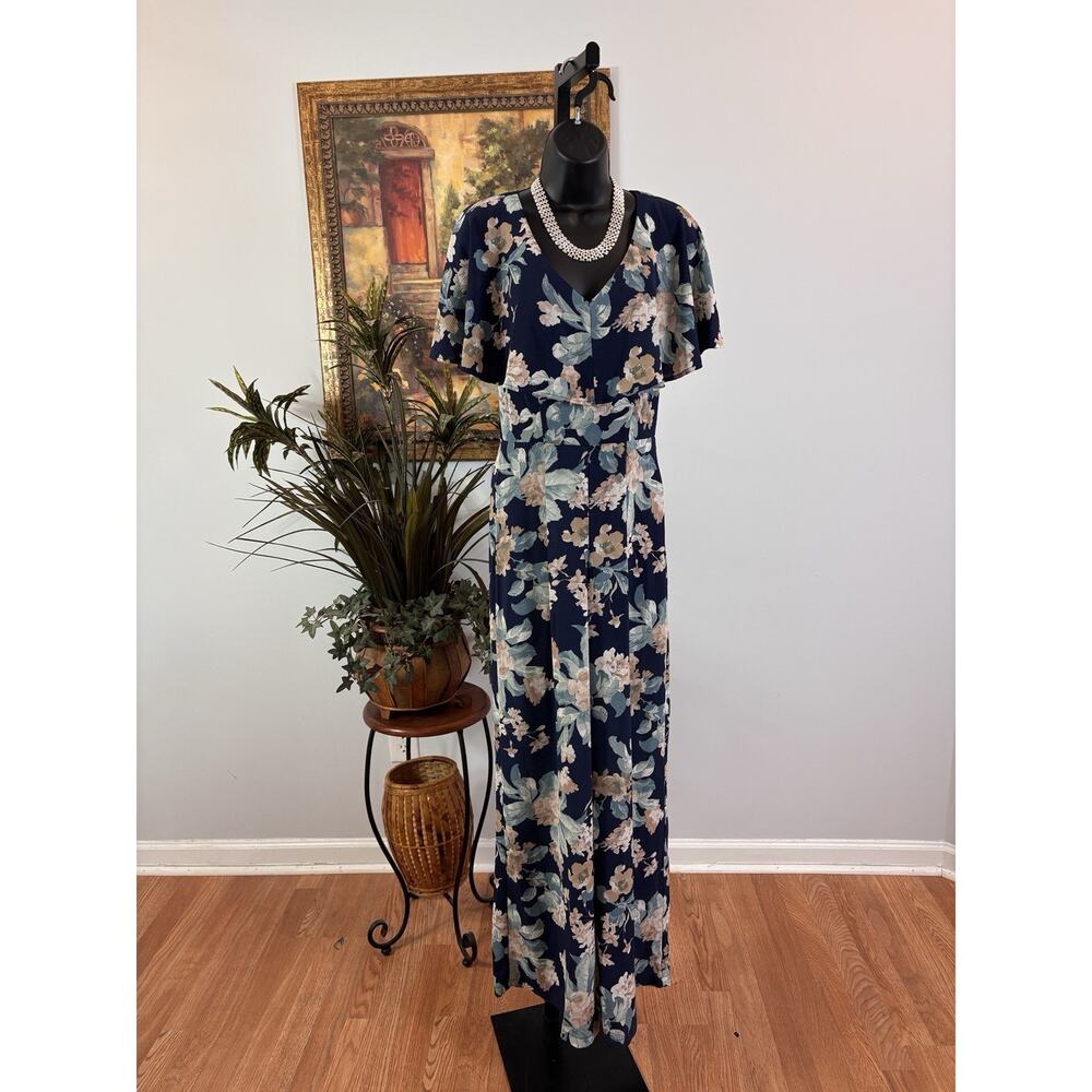 June & Hudson Women SM Summer Jumpsuit Flutter Sleeve Crisscross Back Wide Leg